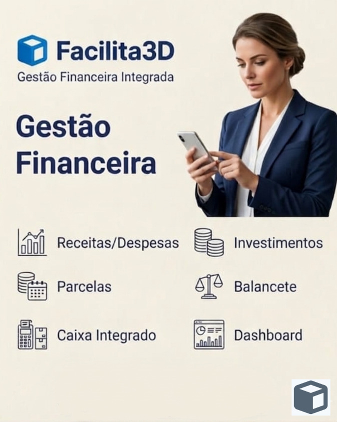 Dashboard financeiro do Facilita3D com gráficos e lançamentos
